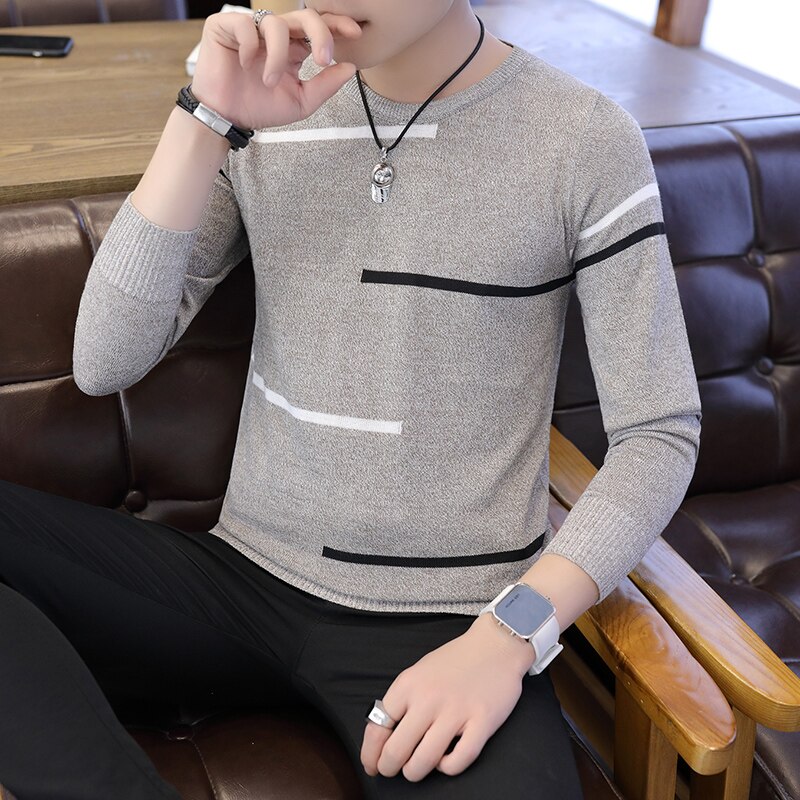New Brand Spring Knitted Sweaters Casual Men Sweater O-Neck Top Blouse Men&s Stripe Pullovers Slim Fit Pullover Clothing C269